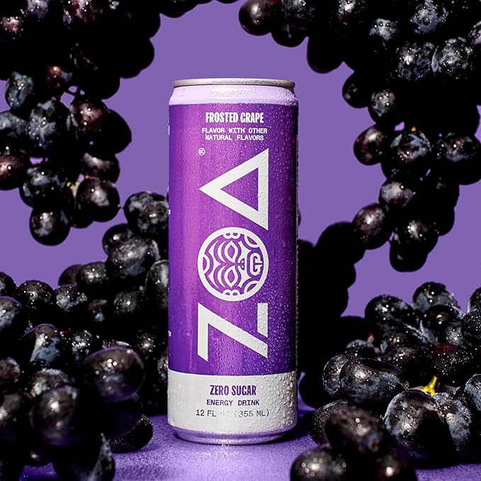 ZOA Zero Sugar Energy Drinks, Frosted Grape - Sugar Free with Electrolytes, Healthy Vitamin C, Amino Acids, Essential B-Vitamins, and Caffeine from Green Tea - 12 Fl Oz (12-Pack) - Bloomnest