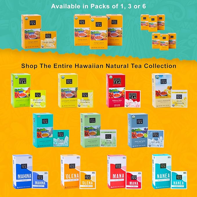 Hawaiian Natural Tea Mango Peach Flavored Organic Tea - Tropical Fruit Green and Black Tea Blend - Perfect Daily Cup & Gift for Special Occasions - 20 Tea Bags - Bloomnest