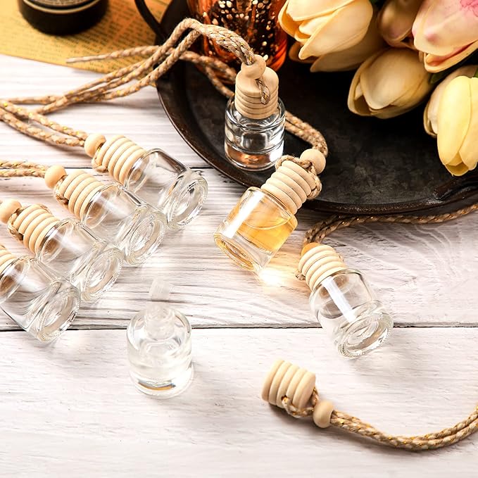 BBTO 50 Pcs Hanging Car Air Freshener Car Diffuser Bottles Empty Glass Perfume Bottle Freshener Diffuser Bottle Pendant for Essential Oil Fragrance Aromatherapy Bottle Ornament (Cylinder) - Bloomnest