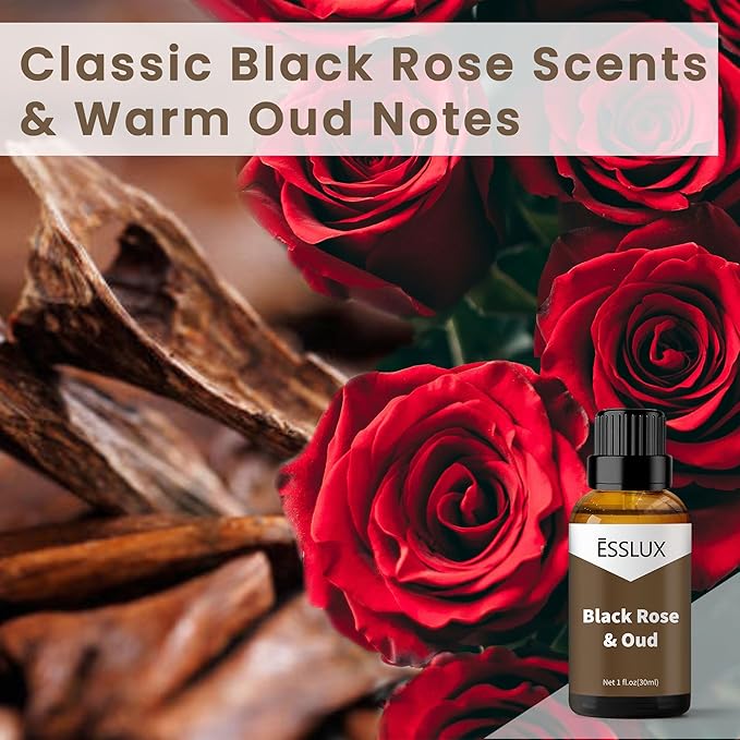 Black Rose & Oud Fragrance Oil - ESSLUX Essential Oils for Diffuser, Candle Soap Making Scents, Aromatherapy Scented Massage, Perfume for Humidifier Home Fragrance, 1 fl oz - Bloomnest