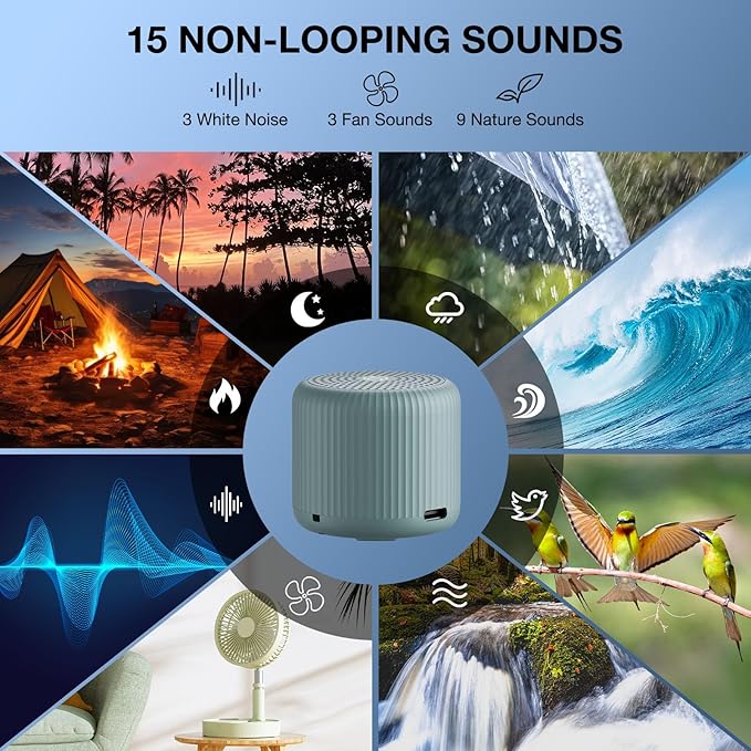 White Noise Machine Baby Portable Sound Machine,LEICEX Travel Sound Machine,15 Non-Looping Sound Timer and Memory Play, Mini White Noise Machine for Sleeping Office Travel （Slate） - Bloomnest