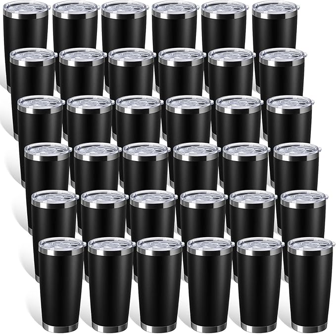 Sieral 36 Packs Stainless Steel Tumbler Bulk with Lid Vacuum Double Wall Insulated Travel Coffee Mug Powder Coated Tumbler Cup for Graduation Wedding Christmas Birthday Party(Black, 16 oz) - Bloomnest