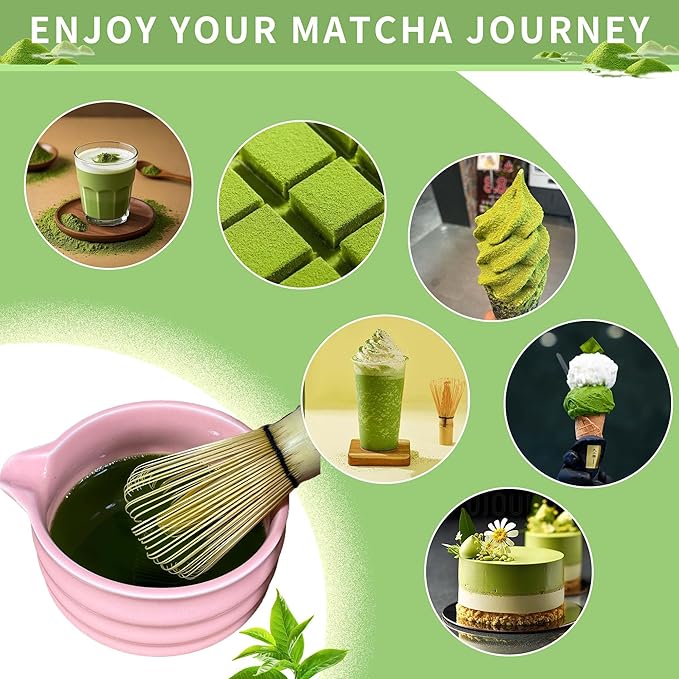 Pink Matcha Tea Set, 6pcs Matcha Whisk Set Pink, Matcha Ceremony Accessory, Whisk Holder, Matcha Bowl, Matcha Whisk, Bamboo Scoop, Sifter, Ceramic Matcha Bowl Tea Ceremony Accessory for Making Matcha - Bloomnest
