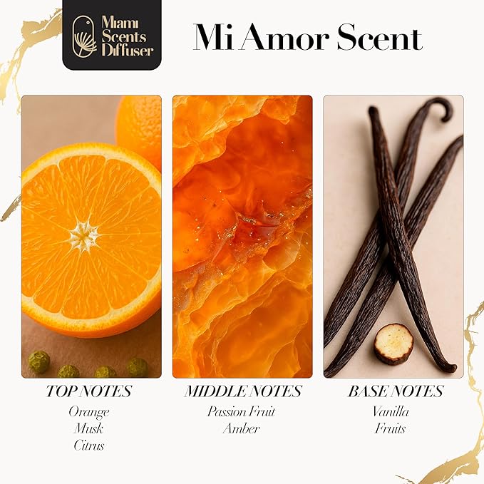 Mi Amor Scent Inspired by Baccarat NY Hotel 4 FlOz - 120 ml Essential Oils Aroma for Home Office Diffuser Luxury Fragance Refill Aromatherapy Natural Blend of Orange, Passion Fruit, Vanilla & Musk. MiamiScentsDiffuser