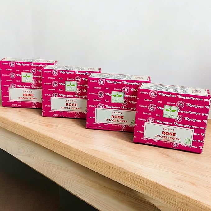 Satya Nag Champa Incense Cones for Meditation and Yoga, 48 Pieces, 4 Packs (Incense Dhoop Cones, Rose)