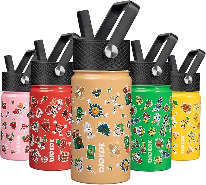 BJPKPK Insulated Water Bottle with Straw Lid, 15 oz Stainless Steel Metal Water Bottles, Reusable Leak Proof BPA Free Water Bottles, Cups, Thermo, Spring Party-Brown - Bloomnest