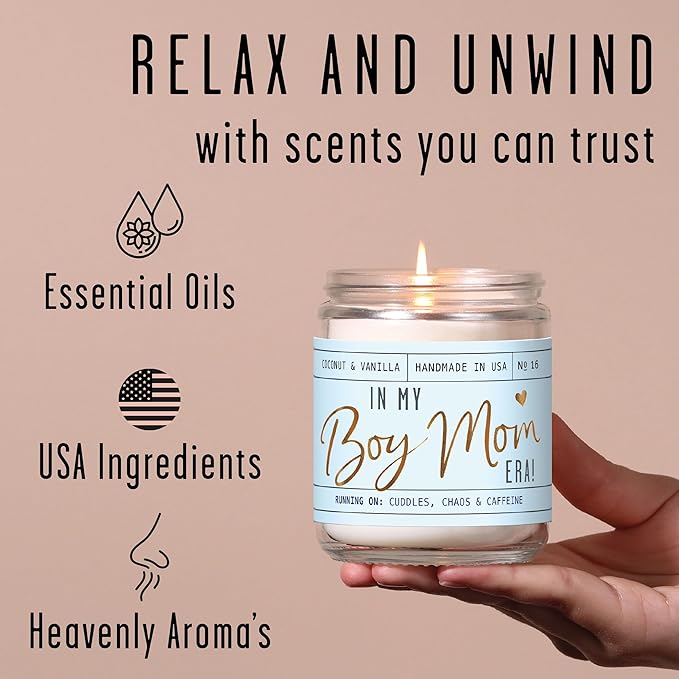 Boy Mom Gifts for Mothers Day - 'in My Boy Mom Era' Soy Candle, w/Vanilla, Coconut & Citrus I 50Hr Burn, Made in USA - Bloomnest