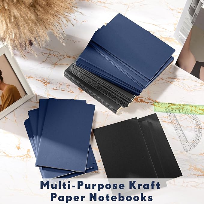 Mimorou 100 Pcs Journals Notebooks Bulk - Kraft Softcover A5 Small Notebooks 5.5 Inch x 8.3 Inch Notepads with 60 Page 30 Sheet for Writing Sketch Travel Office Supplies(Black, Navy,Lined) - Bloomnest