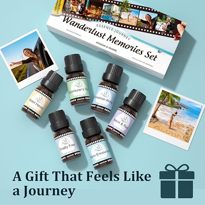 ASAKUKI Hotel Diffuser Oils Set, Hotel Scent Essential Oils for Diffuser, Travel-Inspired Luxury Fragrance Oil Blends,- Hotel Haven, Neon & Rain, Hawaiian Aloha, Warm Encounters, Finally Free - Bloomnest