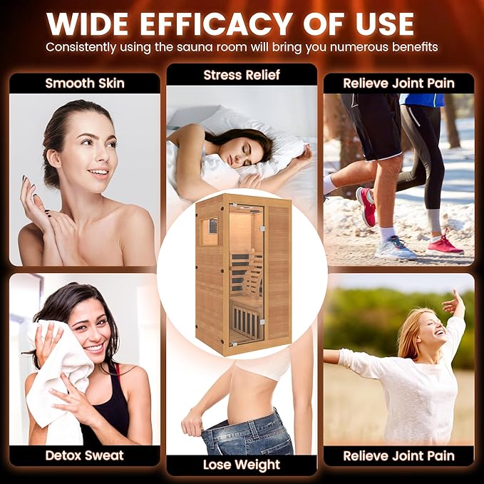 Infrared Sauna,1 Person Red Light Sanua with for Home,950w/110v Full Spectrum Indoor Dry Sauna, Carbon, Heater Panels, Bluetooth Audio, 8-Color Chromotherapy Lights, 35.4"x 31.5"x 66.9" HOMTHING