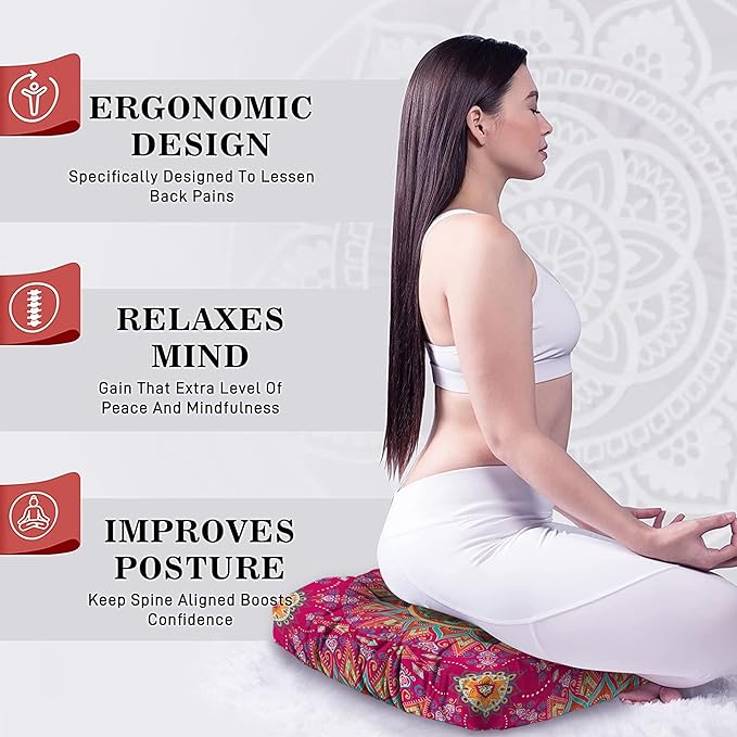 Mandala Meditation Cushion, Boho Meditation Mat, Meditation Pillows for Sitting on Floor, Cushions for Sitting in Home and Outdoor, Square Floor Pillows Cushion Seating for Yoga 22'' X 22'' - Bloomnest