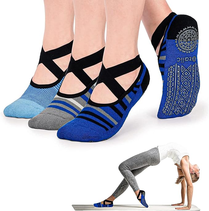 Ozaiic Pilates Socks for Women Non Slip Grip, Yoga Socks with Grippers for Barre, Hospital, Ballet, Dance, Barefoot Workout - Bloomnest