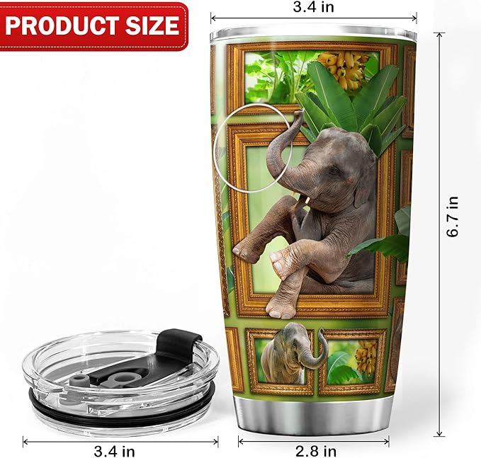 Elephant Tumbler With Lid 20 Oz Cute Elephants Gifts For Women Stainless Steel Travel Cup With Animal Funny Elephant Items For Elephant Lovers Insulated Coffee Mug For Her - Bloomnest