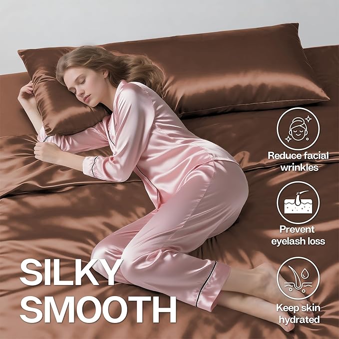 MR&HM Satin Body Pillow Cover, Soft and Breathable Body Pillow Case with Envelope Closure, Cooling and Silky Long Pillowcase for Hair and Skin,Grey (20x54, Mocha Mousse) - Bloomnest