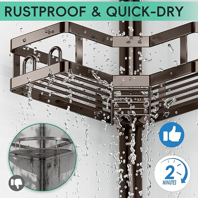 HEVEL Corner Shower Caddy Tension Pole, 4 Tier Adjustable Shower Organizer Corner 62-115 Inch, Rustproof Bathroom Shower Shelves for Bathtub Storage,Bronze - Bloomnest