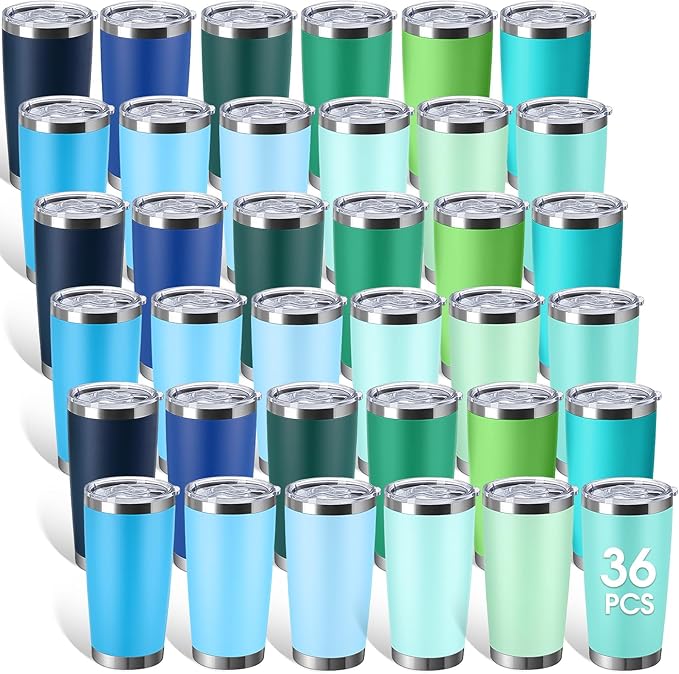 Sieral 36 Packs Stainless Steel Tumbler Bulk with Lid Vacuum Double Wall Insulated Travel Coffee Mug Powder Coated Tumbler Cup for Graduation Wedding Christmas Birthday Party(Cool Color, 20 oz) - Bloomnest