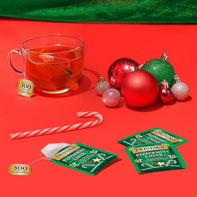 Twinings Peppermint Cheer Herbal Tea Individually Wrapped Bags, 20 Count (Pack of 1), Peppermint & Vanilla, Naturally Caffeine-Free, Enjoy Hot or Iced, 20 Teabags - Bloomnest