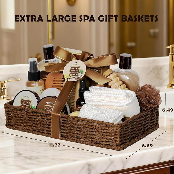 Spa Basket for Women, Coconut Vanilla Bath & Body Set, Christmas & Birthday Gift, Unique Gift with Bath Bombs, Body Lotion, Spa Bath Sets for men Gift Home Spa Set Luxurious Bath Gift & More - Bloomnest