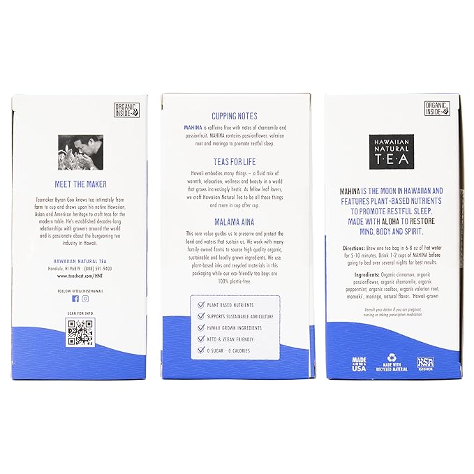 Hawaiian Natural Tea - Mahina Chamomile Tea, All-Natural Herbal Caffeine-Free Tea, Vegan and Keto-Friendly, 20 Tea Bags - Bloomnest