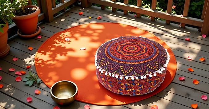 INDIAN CRAFT CASTLE ICC Floor Pillows & Cushion Covers Decorative Hippie Mandala Pouf Pillow Covers Seating Meditation Cushion Cover Large Boho Ottoman Case Pillowcase Couch New Orange, 24" Round - Bloomnest