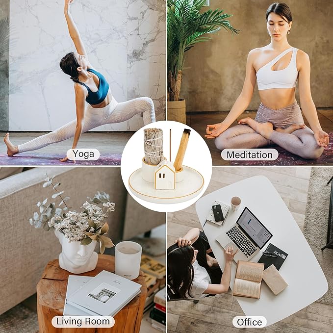 ZenBless 5 in 1 Incense Holder Burner for Palo Santo, Sage, Incense Sticks/Cones and Candle - Ceramic Incense Cone Smudge Tray,Aromatherapy Home Decoration - Bloomnest