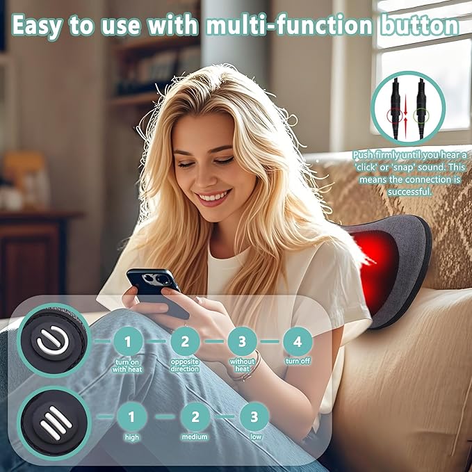 Shiatsu Neck and Back Massager with Heat - Deep Tissue Massage Pillow for Neck, Back & Shoulders Pain Relief, Ergonomic Design Electric Massager for Home, Car, Office Use, Gray - Bloomnest