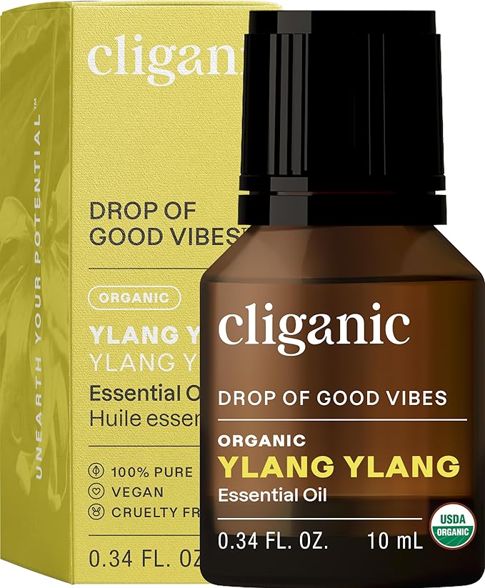 Cliganic Organic Ylang Ylang Essential Oil, 100% Pure Natural for Aromatherapy | Non-GMO Verified (Packaging May Vary) Cliganic