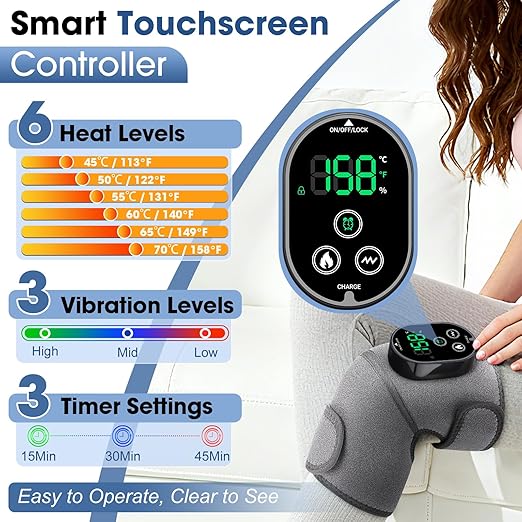Cordless Heated Knee Massager 3-in-1 Electric Knee Massager with Heat Heating Pad Elbow Shoulder Pain Relief,Heated Knee Brace for Arthritis with Massage with 3 Vibration & 6 Heating Modes - Bloomnest