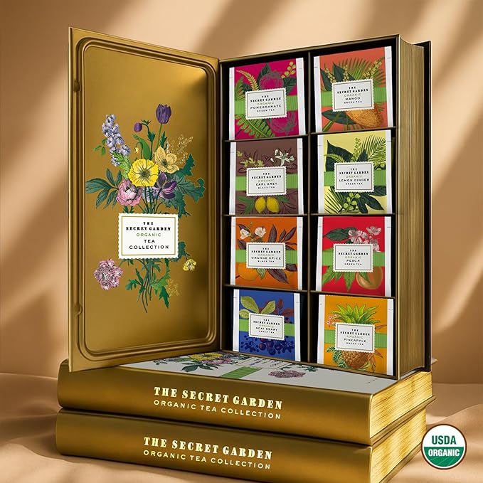 Life Plus Style Gourmet The Secret Garden Organic Tea Gift Set 80 Tea Bags 8 Flavours Green & Black Assorted Pack Wellness Sampler Tea Set Collection with Mango & Fruit Infusions Premium Birthday Gift for Women - Bloomnest