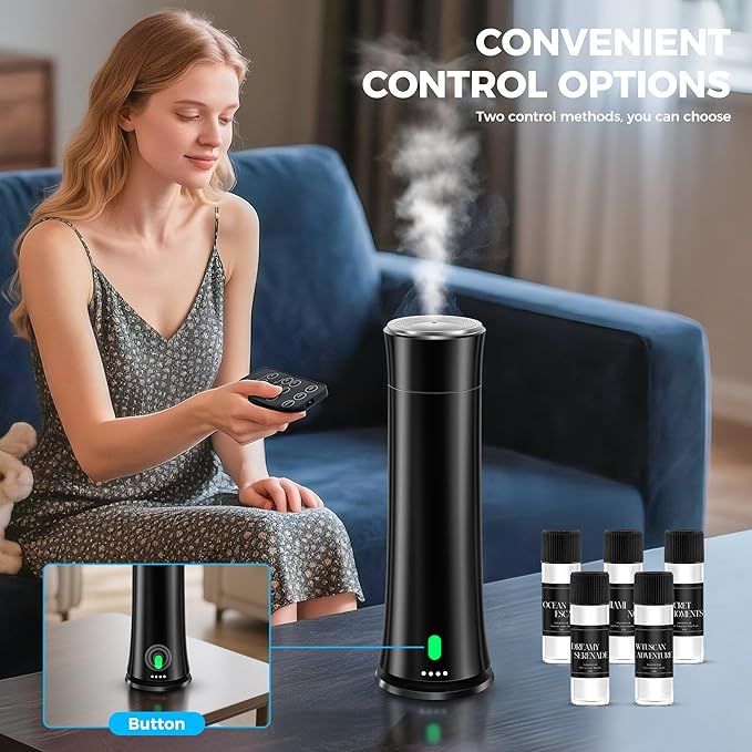 Hotel Scent Diffuser Starter Kit - 1500 Sq Ft Coverage, Hotel Scents Collection, Suitable for Waterless Diffuser Large Room, Contains Five Aromatherapy Essential Oils, Remote Control, Black - Bloomnest