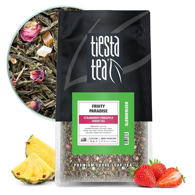 Tiesta Tea - Fruity Paradise, Loose Leaf, Strawberry Pineapple Green Tea, Premium Medium Caffeinated Green Blend, Make Hot or Iced & Brews Up to 200 Cups, 16oz Resealable Bulk Pouch - Bloomnest
