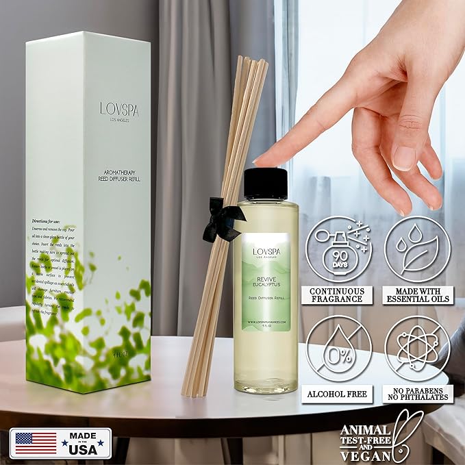 LOVSPA Revive Eucalyptus Diffuser Oil - Luxury Essential Oils for Diffuser Refill & Air Freshener Room Spray - Long-Lasting & Natural Home Fragrance, Scented Oil for Diffusers, USA Made, 4oz - Bloomnest