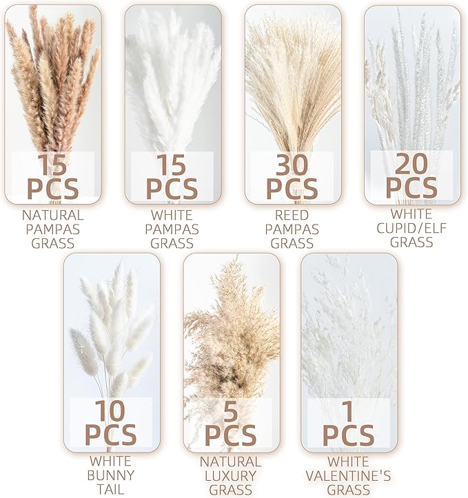 96PCS Natural Dried Pampas Grass Boho Home Decor Bouquet Phragmites Dried Flowers Bouquet for Wedding Floral Arrangements Home Decorations (96PCS) - Bloomnest