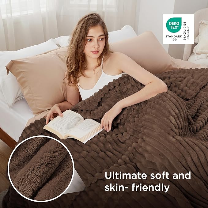 Bedsure GentleSoft Brown Fleece Blanket for Couch -Cozy Soft Blankets for Women, Cute Small Throws for Girls, 90x90 Inches - Bloomnest