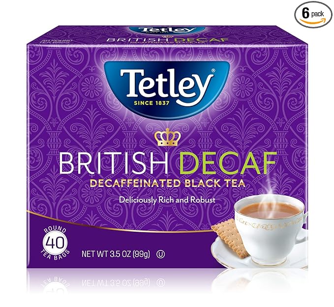 Tetley British Blend Premium Decaf Black Tea, Decaffeinated Tea, 40 Teabags (Pack of 6), Rainforest Alliance Certified - Bloomnest