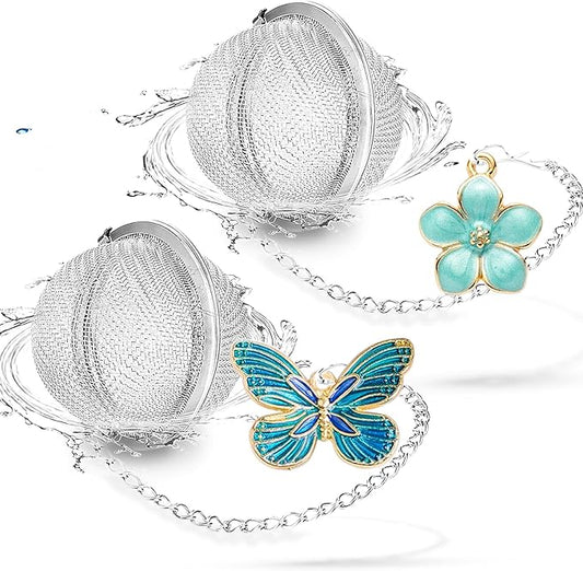 Set of 2 Tea Infuser for Loose Leaf Tea with Butterfly and Flower Charms - Stainless Steel Tea Strainers by NSTaygate
