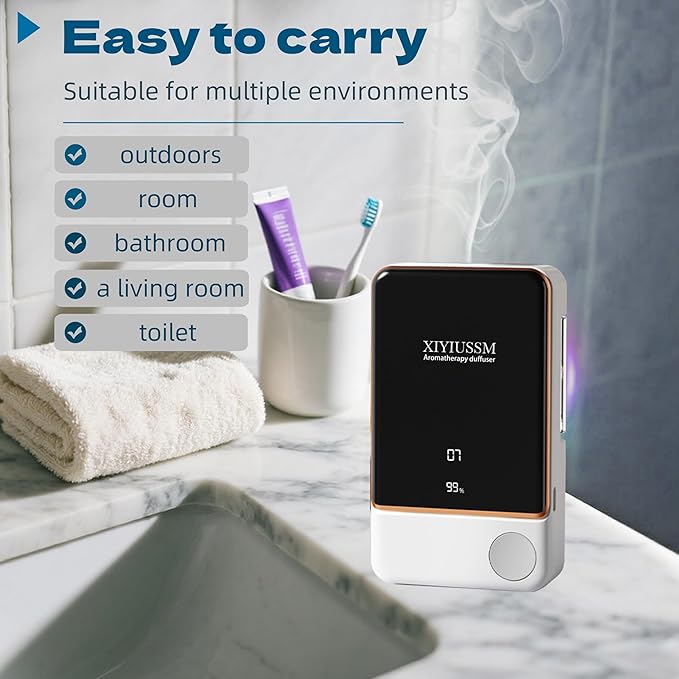 Waterless Essential Oil Diffuser for Home & Office Cordless Battery Operated Aroma Diffuser with 7 Mist Levels, Ultrasonic Air Freshener for Large Rooms Bedroom Bathroom Car Small & Portable - Bloomnest
