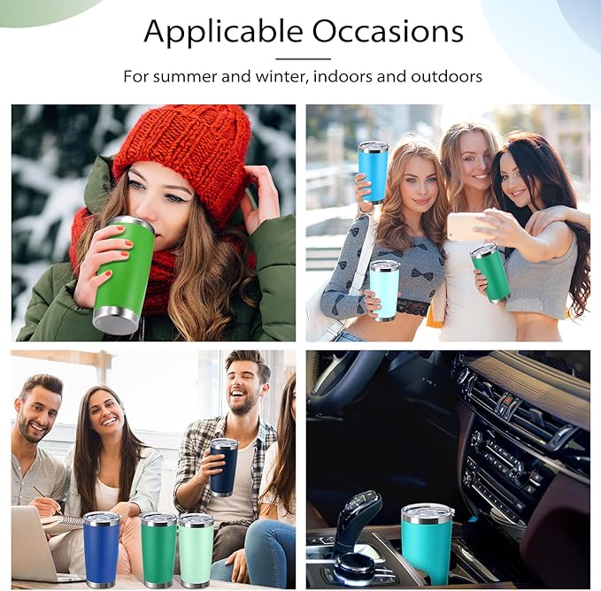 Sieral 36 Packs Stainless Steel Tumbler Bulk with Lid Vacuum Double Wall Insulated Travel Coffee Mug Powder Coated Tumbler Cup for Graduation Wedding Christmas Birthday Party(Cool Color, 20 oz) - Bloomnest