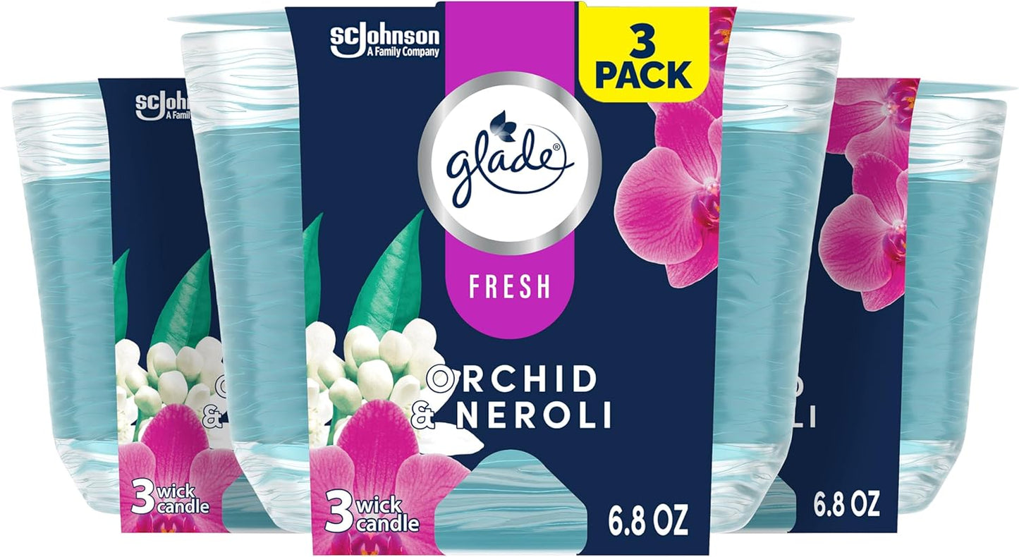 Glade Candle Orchid & Neroli, Fresh Collection, Fragrance Candle Infused with Essential Oils, Air Freshener Candle, 3-Wick Candle, 6.8 Oz, 3 Count