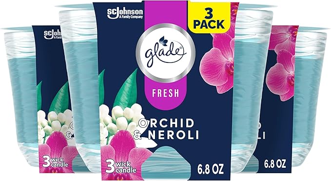 Glade Candle Orchid & Neroli, Fresh Collection, Fragrance Candle Infused with Essential Oils, Air Freshener Candle, 3-Wick Candle, 6.8 Oz, 3 Count - Bloomnest