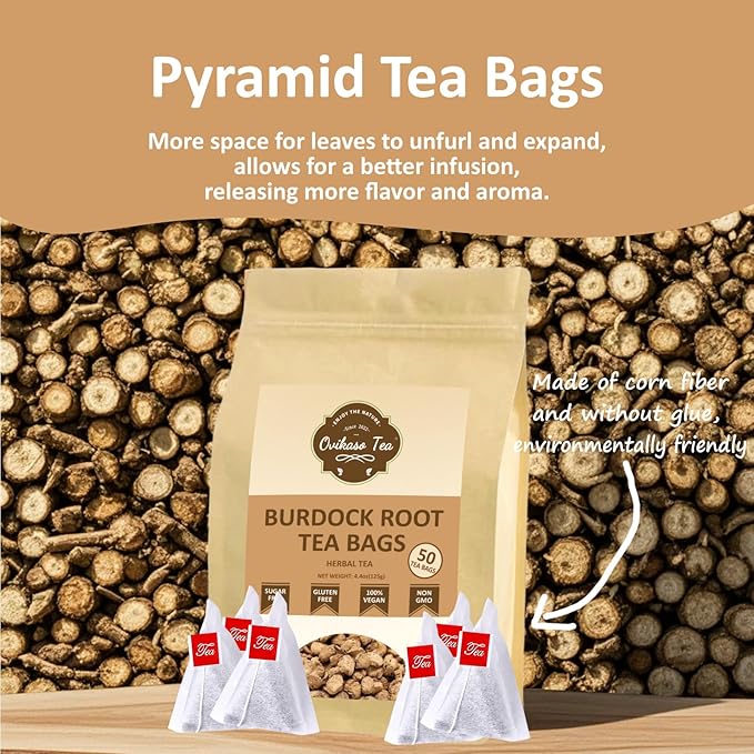 Ovikaso Tea, Burdock Root Tea Bags, 50 Pyramid Tea Bags, 2.5g/bag, Direct from Source, Aid in Digestion & Improving Liver Health, Herbal Tea - Bloomnest