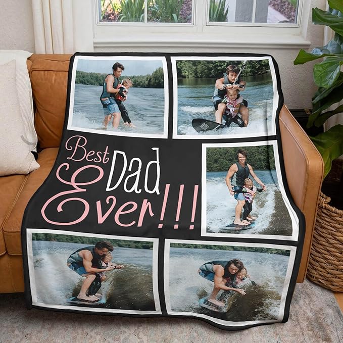 Gifts for Dad Custom Blankets with Photos Personalized Photo Blankets with Picture for Dad, Customized Throws Blanket for Fathers Day Plush Best Daddy Ever Family Husband Men Birthday