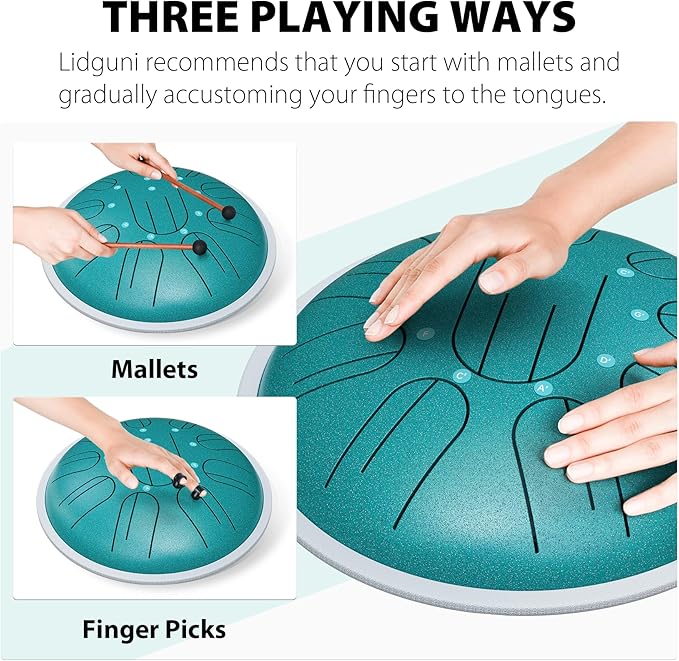 Steel Tongue Drum, 10 Inch 10 Notes Hanpan, G Major, Hand Pan Drums Mallets and Carry Bag, Malachite Green - Bloomnest