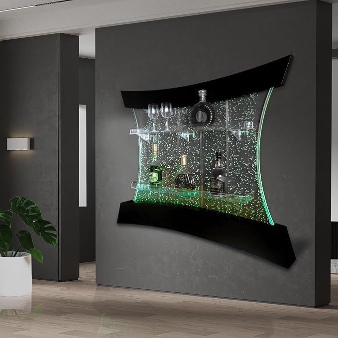 PONDO Multifunctional LED Changing Water Bubble Wall Mounted Wine Cabinet with 7-Color Display Shelf - Perfect for Living Room, Home, Bar, Buffet, Party, Sensory Items & New Year Decor - Bloomnest