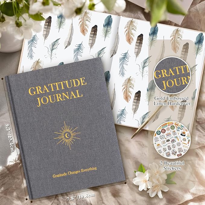Lanpn Daily Gratitude Journal for Men Woman, The 5 Minute Gratitude Diary with Prompts, Linen Mindfulness Affirmation Positivity Planner, 156 Page Better Every Day Reflection Guided Notebook, Grey - Bloomnest