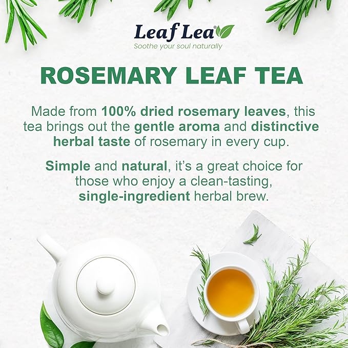 LeafLea 80 Rosemary Leaf Tea Bags, 100% Pure Rosemary Herbal Tea, Gentle Digestive Comfort & Relaxing, Te De Romero Featuring Subtle, Natural Flavor, Caffeine-Free, Sugar-Free, Non-GMO, Vegan - Bloomnest