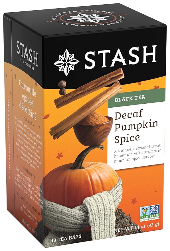 Stash Tea Decaf Pumpkin Spice Black Tea - Decaf, Non-GMO Project Verified Premium Tea with No Artificial Ingredients, 18 Count (Pack of 6) - 108 Bags Total - Bloomnest