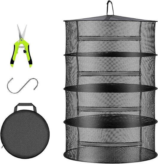 Herb Drying Rack Net Mesh with Black Zippers Hydroponics, Bonus Hook Scissor Drying Rack 2ft for Plant Bud Seed, Mesh Hanging Plant Dry, Herb Dry Net for Garden (4 L, Black Zipper) - Bloomnest