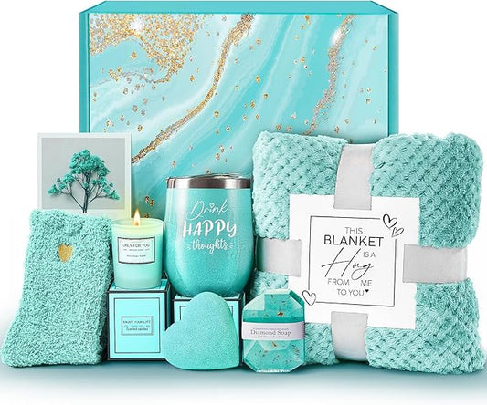 Valentine's Day Gifts for Wife Girlfriend Her, Get Well Soon Gifts Self Care Gifts, Gardenia Spa Gift Basket Care Package with Blanket, Birthday Christmas for Mom Best Friend Women
