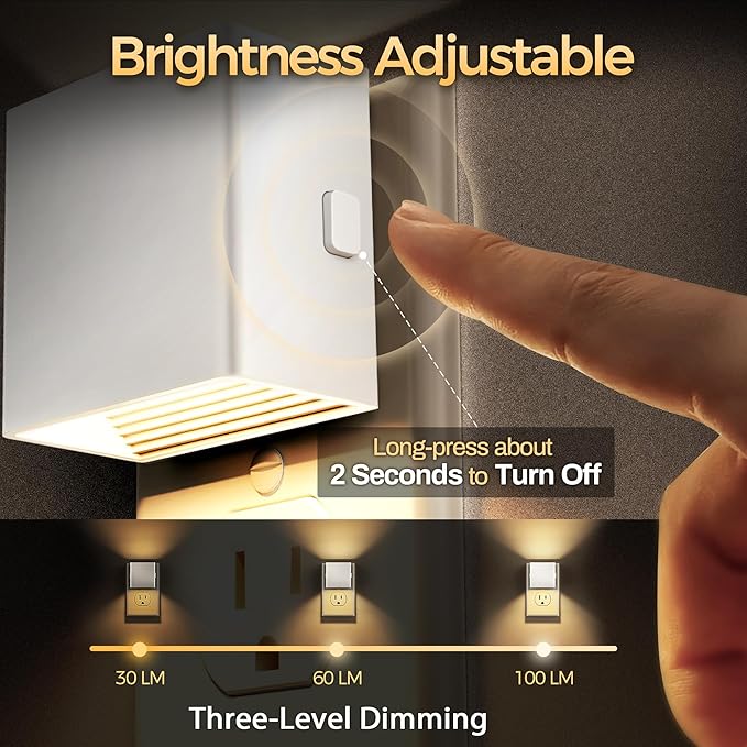DORESshop LED Night Lights Plug into Wall [2 Pack], Plug in Nightlight, 3 Level Brightness Adjustable Night Light, Dusk to Dawn Sensor, Nightlights for Adults, Bedroom, Bathroom, Hallway, White - Bloomnest
